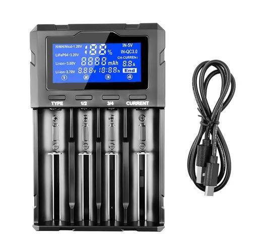 Зарядний пристрій універсальний LiitoKala Lii-KU4 LCD Type-C для акумуляторів (Li-ion IMR LiFe NiMH/CD) на 4 канали