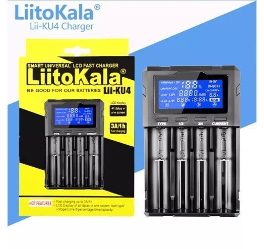 Зарядний пристрій універсальний LiitoKala Lii-KU4 LCD Type-C для акумуляторів (Li-ion IMR LiFe NiMH/CD) на 4 канали