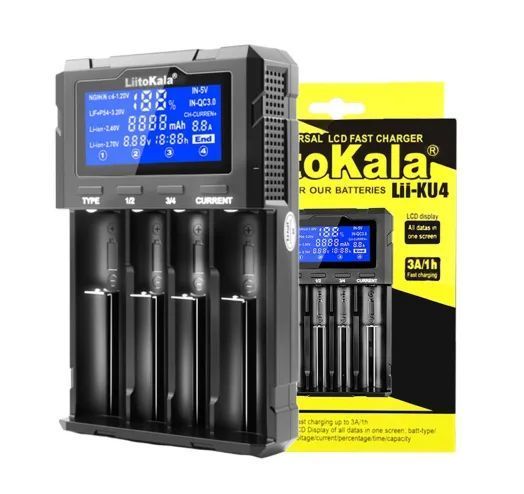 Зарядний пристрій універсальний LiitoKala Lii-KU4 LCD Type-C для акумуляторів (Li-ion IMR LiFe NiMH/CD) на 4 канали