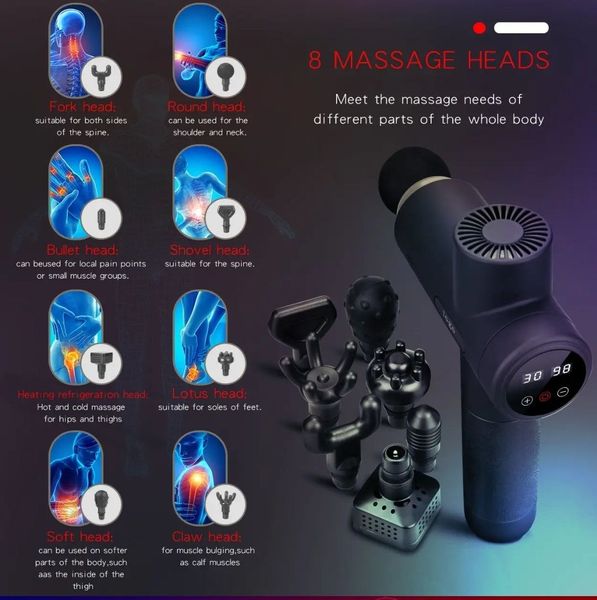 Ударный перкуссионный массажер Massage Gun MG03-T (8 насадок + кейс) 2600 мАч 30 режимов