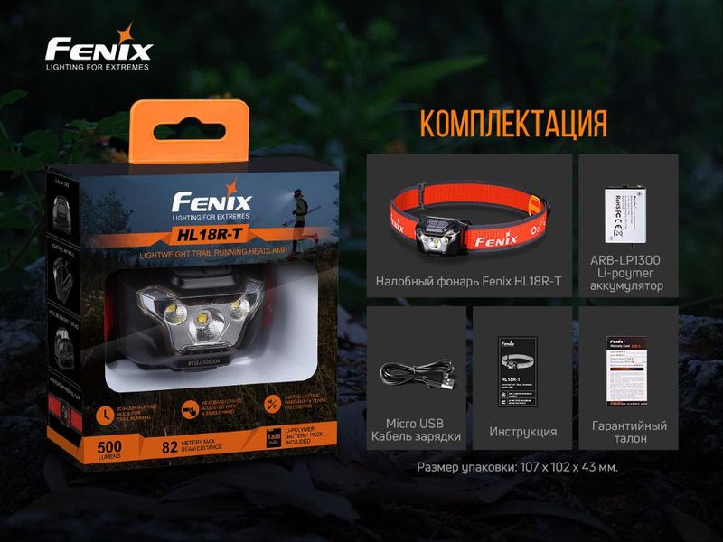 Налобный фонарик Fenix HL18R-T 500лм (5 режимов) Черный с красным