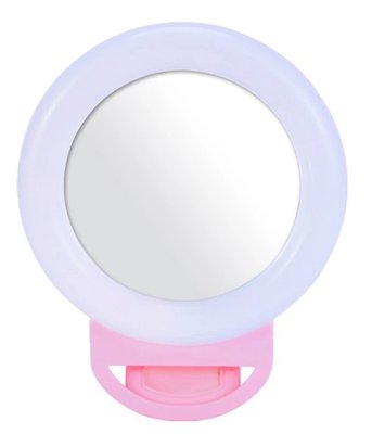 Кільцева селфи лампа LED HR-20 з дзеркалом (11.5 см) Рожевий