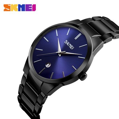 Чоловічий наручний годинник Skmei 9140 чорні з синім циферблатом
