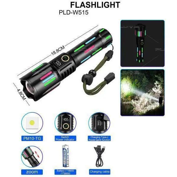Ручний ліхтар W515-TG zoom + LCD + Type-C + PowerBank + 1х18650 (26650) 5 режимів