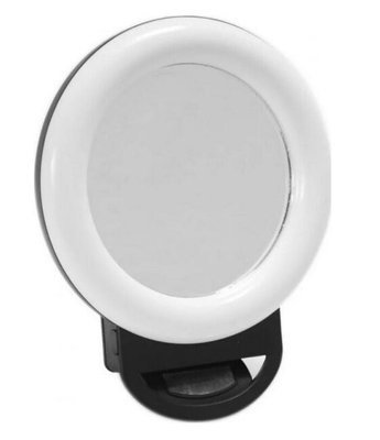 Кільцева селфи лампа LED HR-20 з дзеркалом (11.5 см) Чорний