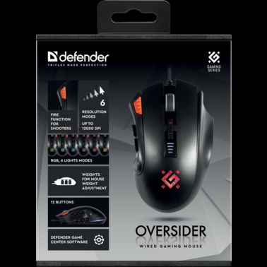 Игровая мышь Defender Oversider GM-917 RGB (12000dpi) 12 кнопок (Черная)