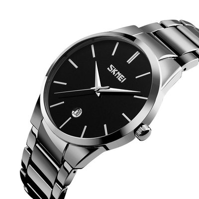Чоловічий наручний годинник Skmei 9140 сріблясті з чорним циферблатом