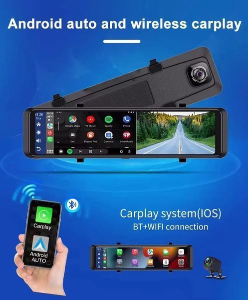 Зеркало видеорегистратор DVR C109 10.26" 2k (2 камеры) Wi-Fi Bluetooth AUX Android Auto CarPlay