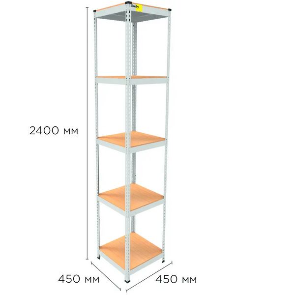 Металлический стеллаж Emby Light Series (размер 2400х450x450мм) 5 полок ДСП до 100кг Белый