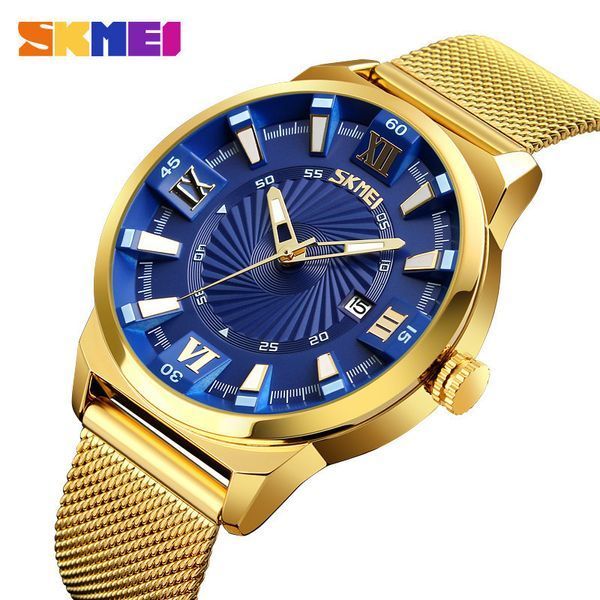 Годинник чоловічий наручний Skmei 9166 Gold blue оригінал