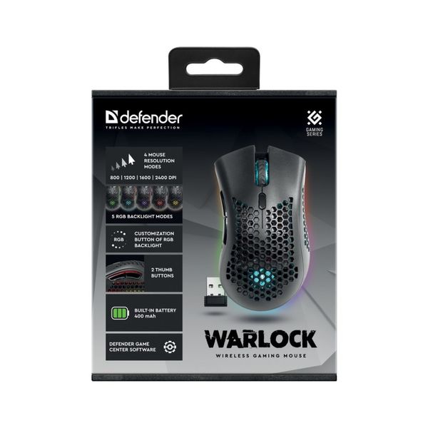 Беспроводная игровая мышь Defender Warlock GM-709L RGB (2400dpi) 8-кнопок Черная