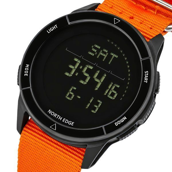 Годинник чоловічий водостійкий тактичний North Edge Alps Special Orange з компасом (2 ремінці)
