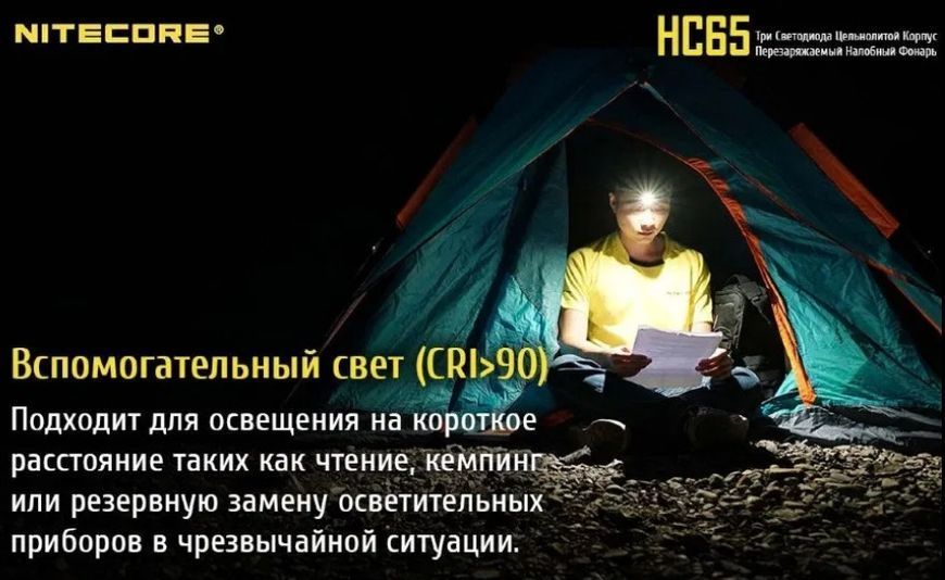 Ліхтар налобний Nitecore HC65 1000LM + Батарея 3400 mAh (оригінал) ліхтарик