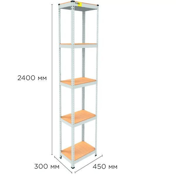 Металевий стелаж Emby Light Series (розмір 2400х450x300мм) 5 полиць ДСП до 100кг Білий
