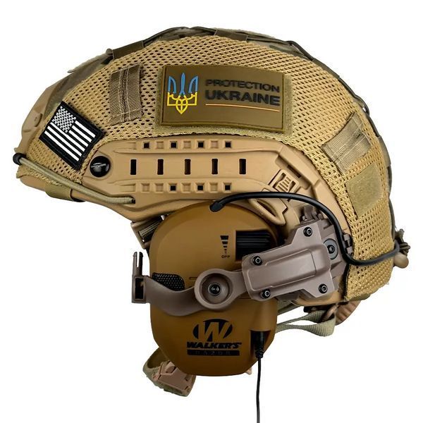 Комплект шолом Fast Helmet NIJ IIIA + навушники Walkers Razor Slim з чебурашкою + кавер Мультикам S
