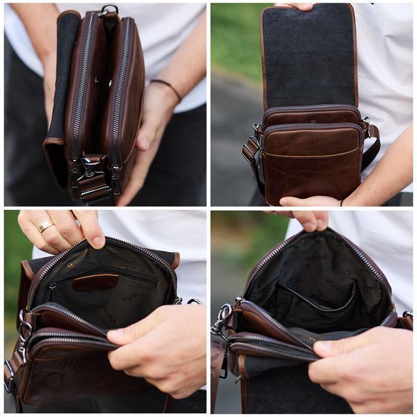 Чоловіча барсетка Tiding Bag з клапаном через плече (24 х 20 х 6 см) з гладкої шкіри (Коричневий)