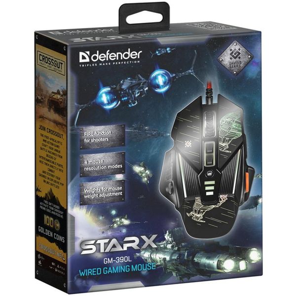 Игровая мышь Defender sTarx GM-390L с RGB подсветкой (7200dpi) 8 кнопок (Черная)