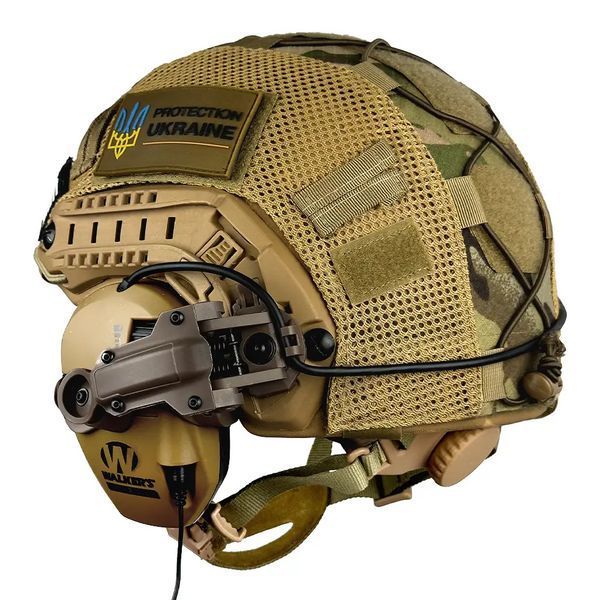 Комплект шолом Fast Helmet NIJ IIIA + навушники Walkers Razor Slim з чебурашкою + кавер Мультикам S