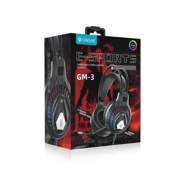 Проводные игровые наушники Celebrat GM-3 Gaming LED с микрофоном (Черные)
