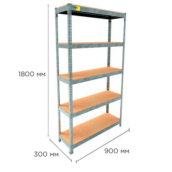 Металевий стелаж Emby Light Series (розмір 1800х900x300мм) 5 полиць ДСП до 100кг Оцинкований