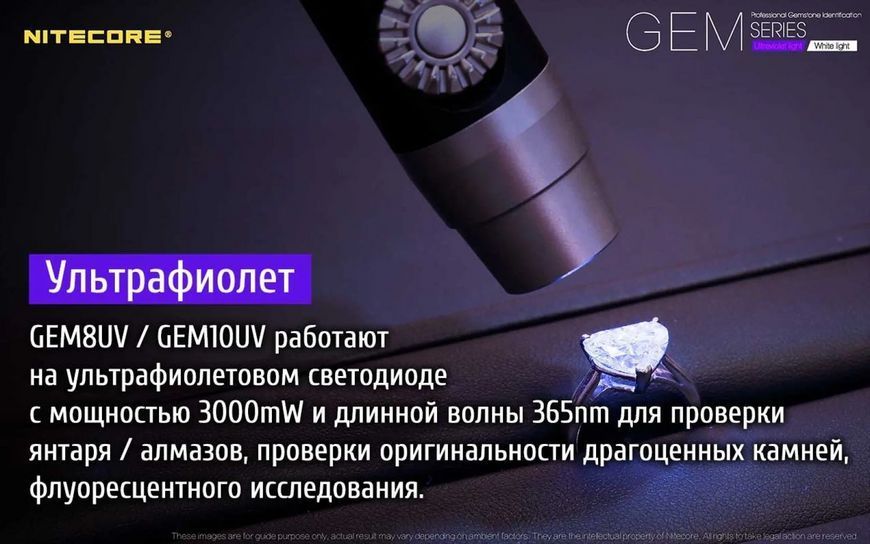 Ліхтар ручний Nitecore GEM8 1х18650 500лм для ідентифікації дорогоцінних каменів