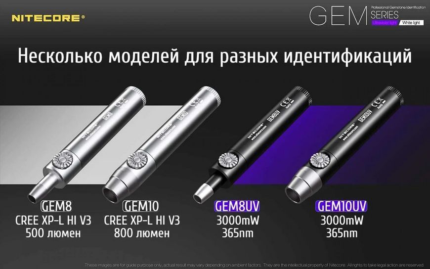 Ліхтар ручний Nitecore GEM8 1х18650 500лм для ідентифікації дорогоцінних каменів
