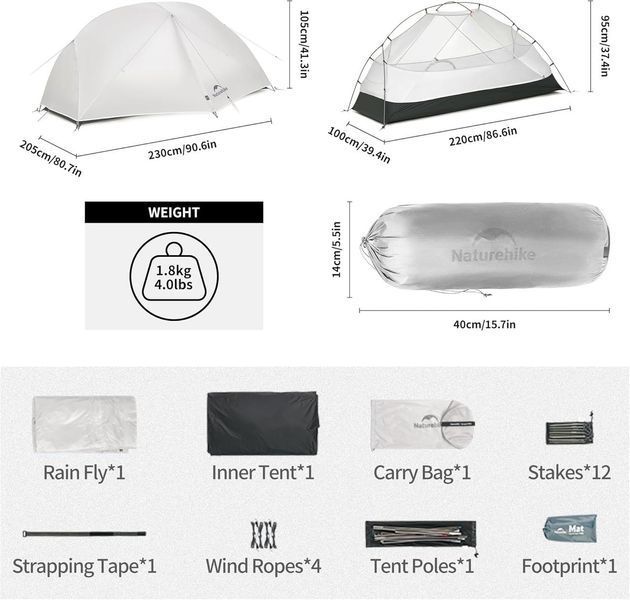 Намет одномісний легкий Naturehike Mongar Pro 1 (Сірий)