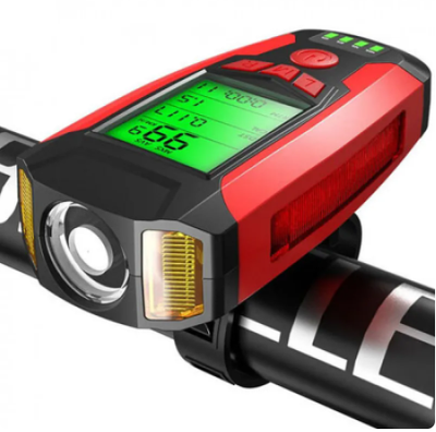 Вело ліхтар + дзвінок + велокомп'ютер AS0808 XPG+2LED(yellow)+COB(red) micro USB