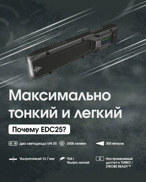 Мощный ручной фонарь Nitecore EDC25 USB Type-C 3000лм (Черный)