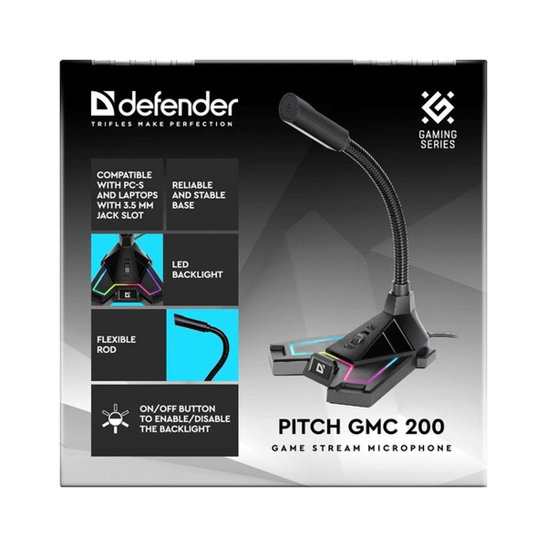 Микрофон для стрима Defender Pitch GMC 200 3.5мм LED (кабель 1.5м) Черный