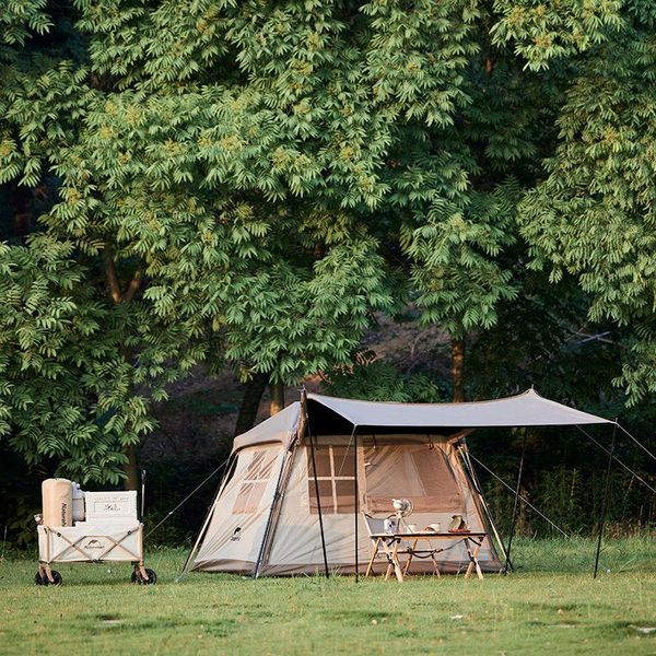 Четырехместная палатка с навесом Naturehike Village CNK2300ZP022 большая (Коричневая)