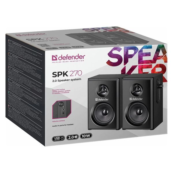 Акустические колонки Defender SPK-270 (2.0) 10W USB дерево (Black)