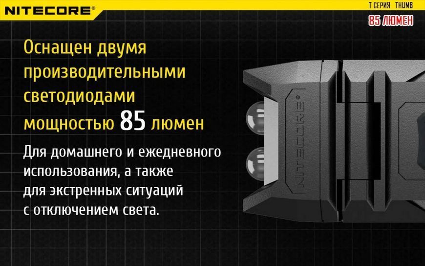 Ручной мини фонарик Nitecore THUMB 85лм (Черный)