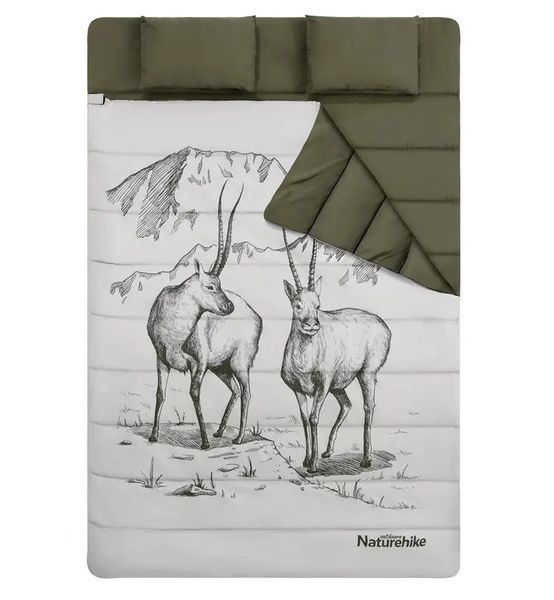 Двухместный спальный мешок Naturehike NH21MSD06 (215 х 145см) с подушками (Зеленый)