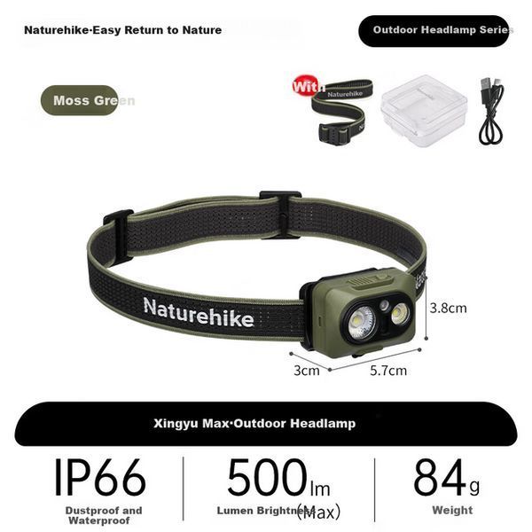 Ліхтар налобний Naturehike 500 лм водонепроникний Зелений