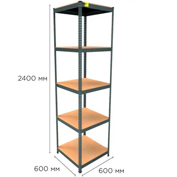 Металлический стеллаж Emby Light Series (размер 2400х600x600мм) 5 полок ДСП до 100кг Черный