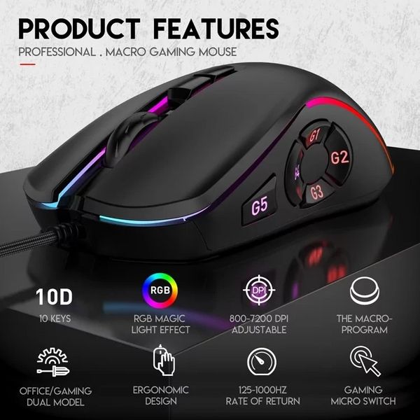 Игровая проводная мышь X9 с RGB подсветкой (Черный)