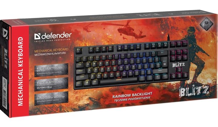 Проводная клавиатура Defender Blitz GK-240L EN Rainbow RGB-подсветка и поставка