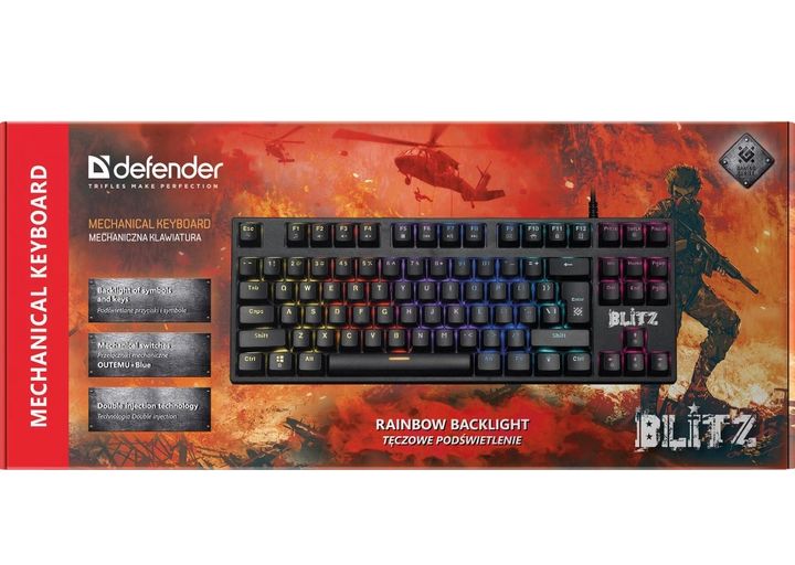 Проводная клавиатура Defender Blitz GK-240L EN Rainbow RGB-подсветка и поставка