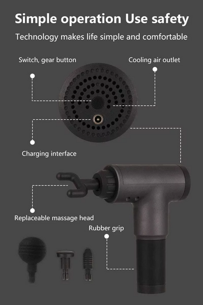 Массажный пистолет Fascial Gun для мышц 2000 мАч (4 насадки)