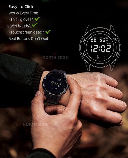 Годинник чоловічий водостійкий тактичний North Edge Terrax Special Blue з компасом (2 ремінці)