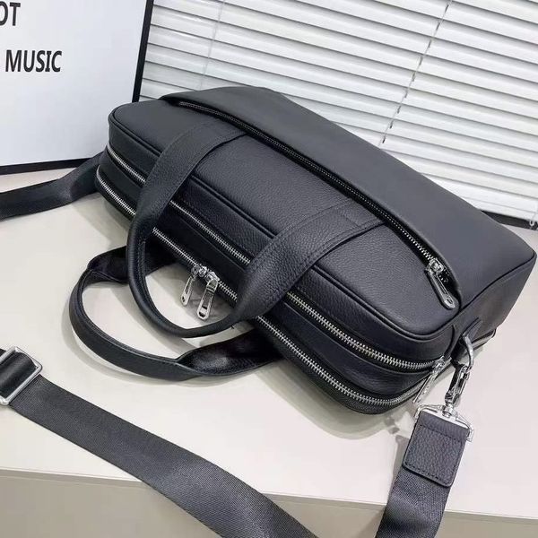 Сумка-портфель для ноутбука Tiding Bag (40 x 27 x 10 см) з натуральної шкіри Чорний