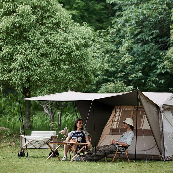 Четырехместная палатка с навесом Naturehike Village CNK2300ZP022 маленькая (Коричневая)