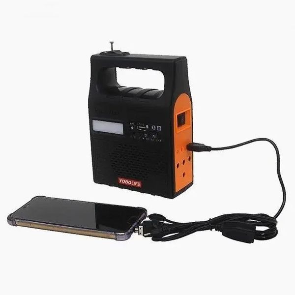 Зарядная солнечная станция Yobolife 3601-LM 6V Powerbank + фонарь + FM радио + MP3 + 2 лампы