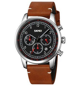 Часы наручные классические Skmei 9318 (Коричневый с черным циферблатом)