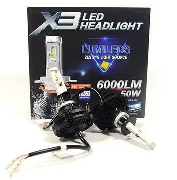 Автомобильные LED-лампы X3-H7 HeadLight 50Вт с активным охлаждением (2 шт.)