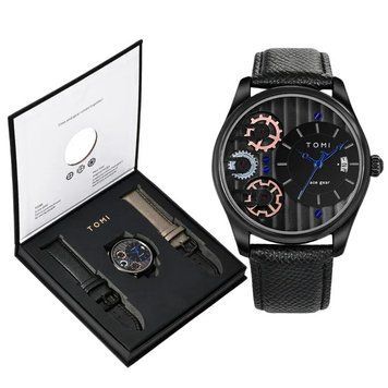 Годинник чоловічий наручний Tomi Gear Black (2 ремінці)