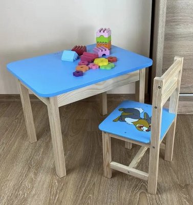 Дитячий стіл з ящиком та стільцем для навчання Зайчик