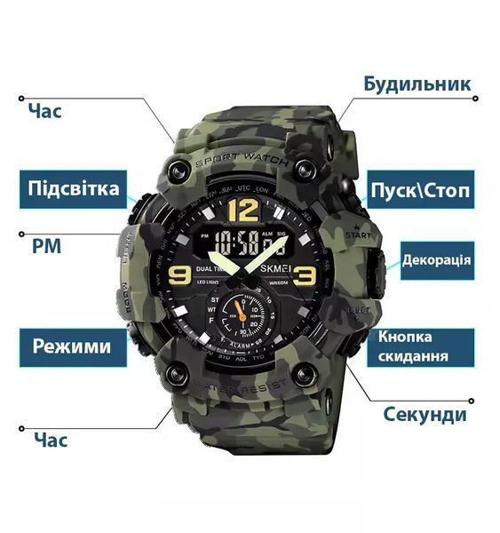 Чоловічий спортивний наручний годинник Skmei 1637 водонепроникні (Камуфляжні)