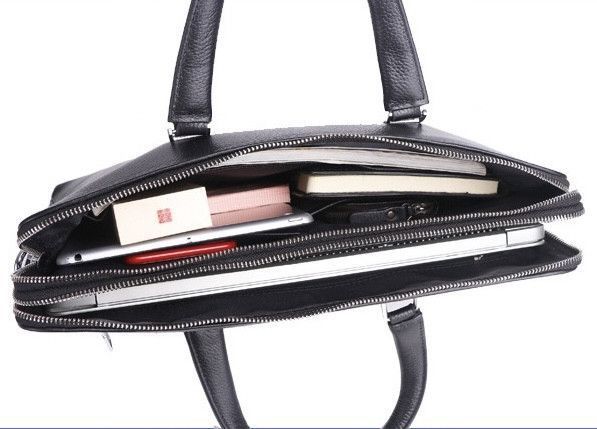 Сумка-портфель чоловіча для ноутбука Tiding Bag (37 х 28.5 х 7 см) з натуральної шкірилад для офісу Чорний